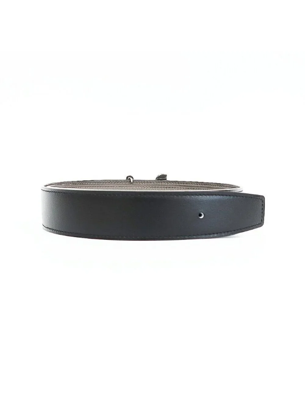 Hermes Belt Buckle Panash Leather 32 Black Gray Silver Reversible